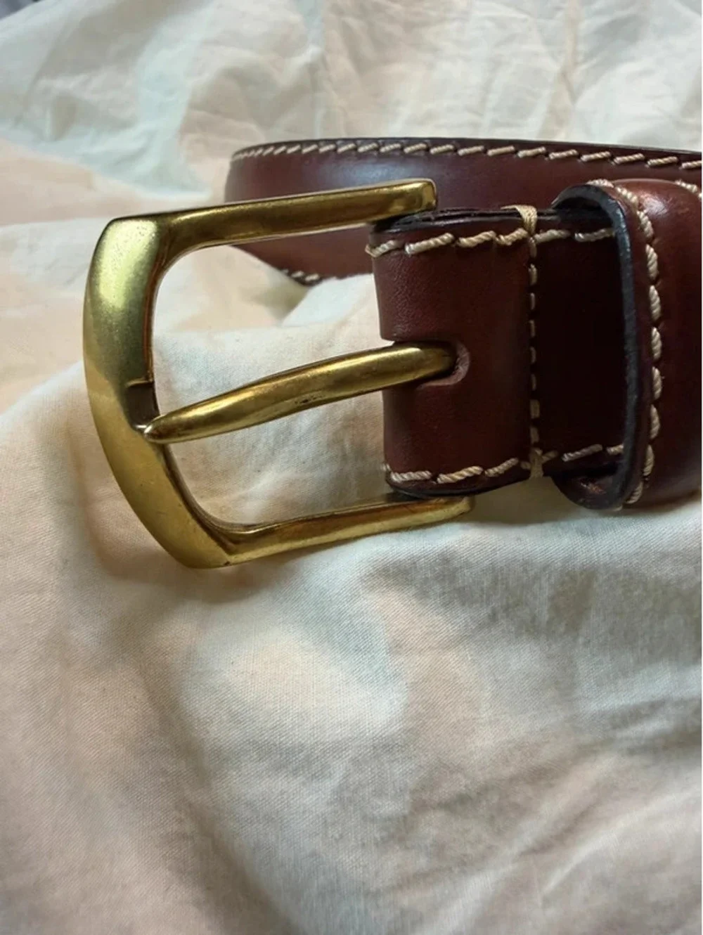 Vintage Chaps Ralph Lauren Brown Leather Belt Brass Buckle 38 Preppy Old Money